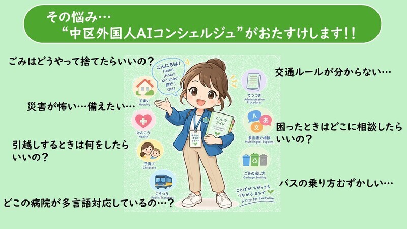 様々な悩みを中区外国人AIコンシェルジュがお助けします!