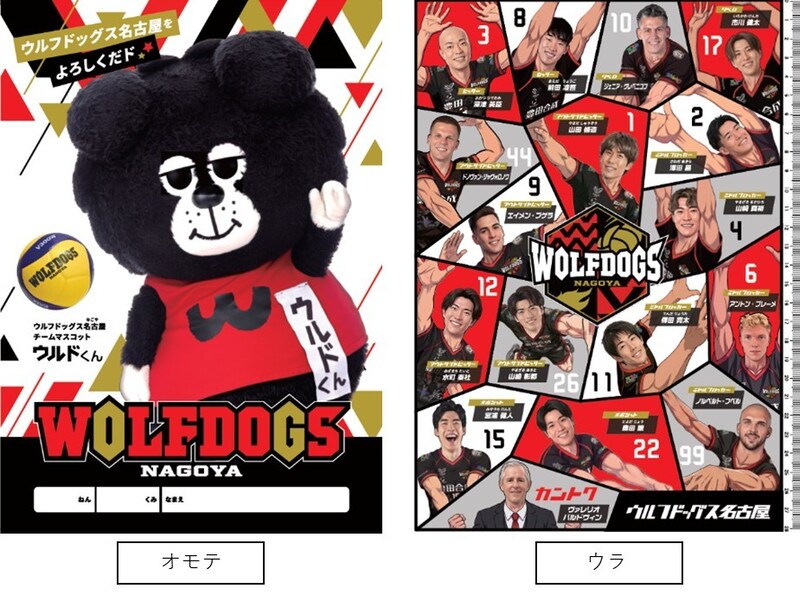 ウルフドッグス名古屋オリジナル下敷きの表と裏のデザイン