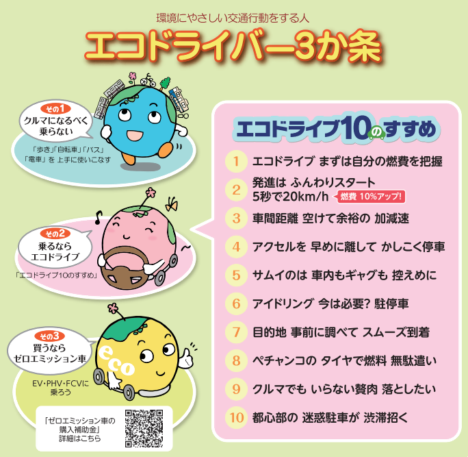 エコドライバー3か条で環境にやさしい自動車利用を