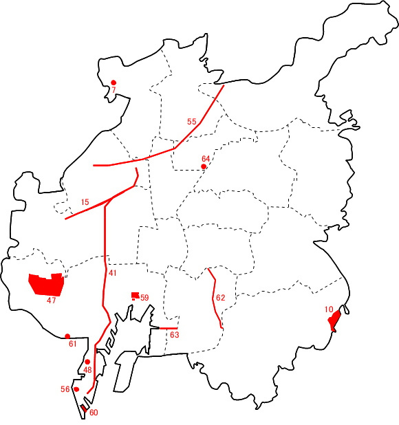 手続中の事業の実施想定区域、実施予定地又は実施場所の位置を地図上に示しています