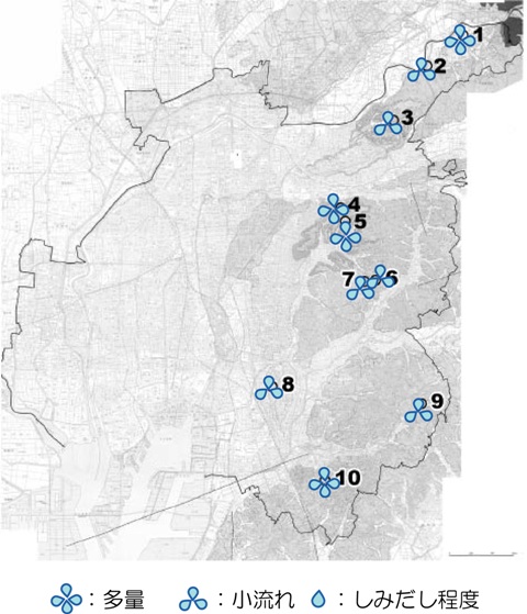 上記の表の水量について、地図上にイラストで表示したものです。