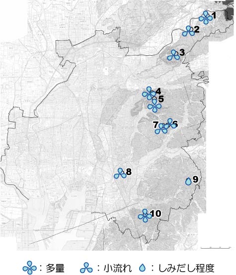 上記の表の水量について、地図上にイラストで表示したものです。