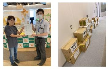 集まった食品と寄付の様子です