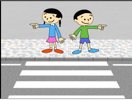 おうだんほどうをわたる時は、右左右を良く見て、車の来ないことをたしかめてから、わたろうね。