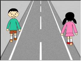 歩行者は右がわを歩きます。