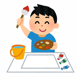 作品制作をしている男の子のイラスト画像