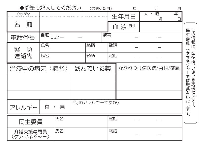 緑区あんしんカード裏面