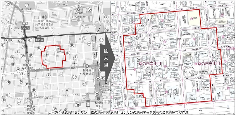 災害対策基本法第63条に基づく警戒区域 名古屋市中区丸の内二丁目6番、7番の一部、11番、12番、13番、14番、19番の一部、20番、丸の内三丁目10番の一部、12番の一部、13番、14番、15番の一部、23番