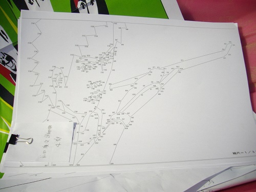 前田慶次の測量図面。無数の測点と測点番号が描かれている