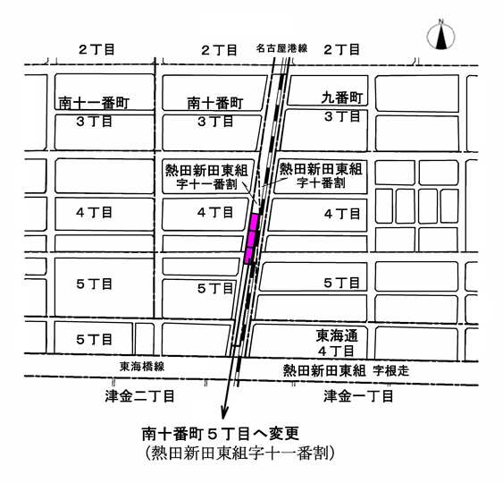 港区熱田新田東組字十一番割地区の場所を示す図
