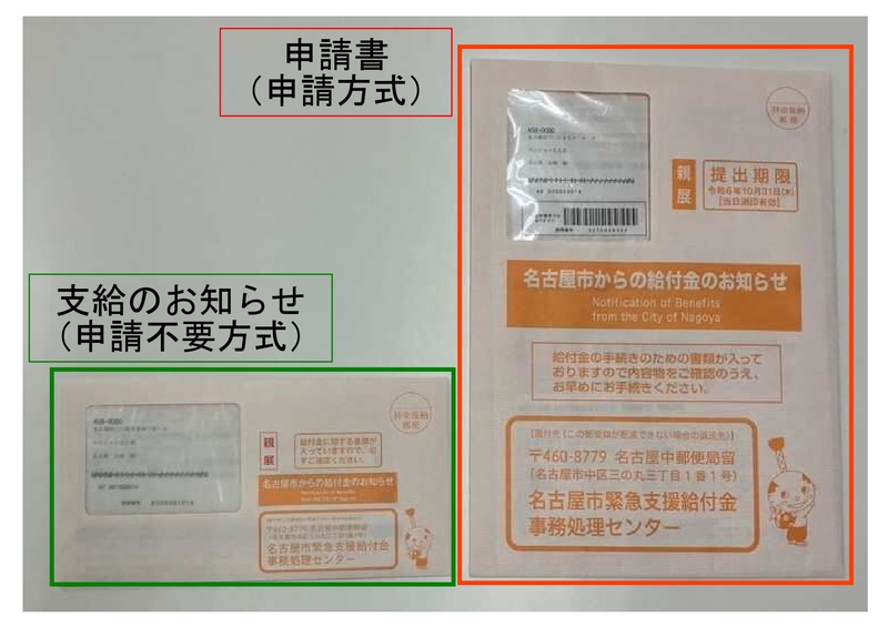 支給のお知らせと申請書の送付する実物の写真を掲載しています。