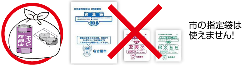 イラスト:市の指定袋は使えません。無色透明の袋に入れてください。